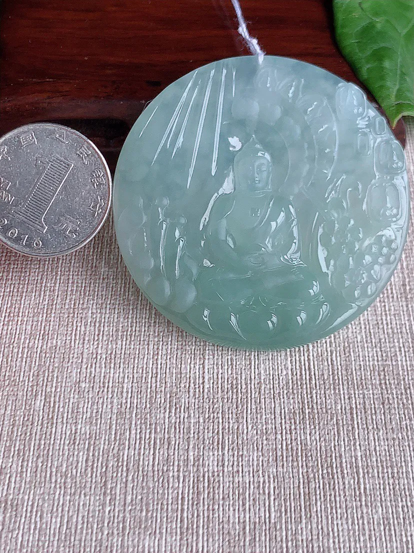 缅甸a货翡翠ddj老坑冰种晴水大日如来吊坠 整体55.6×7.3mm 44.00