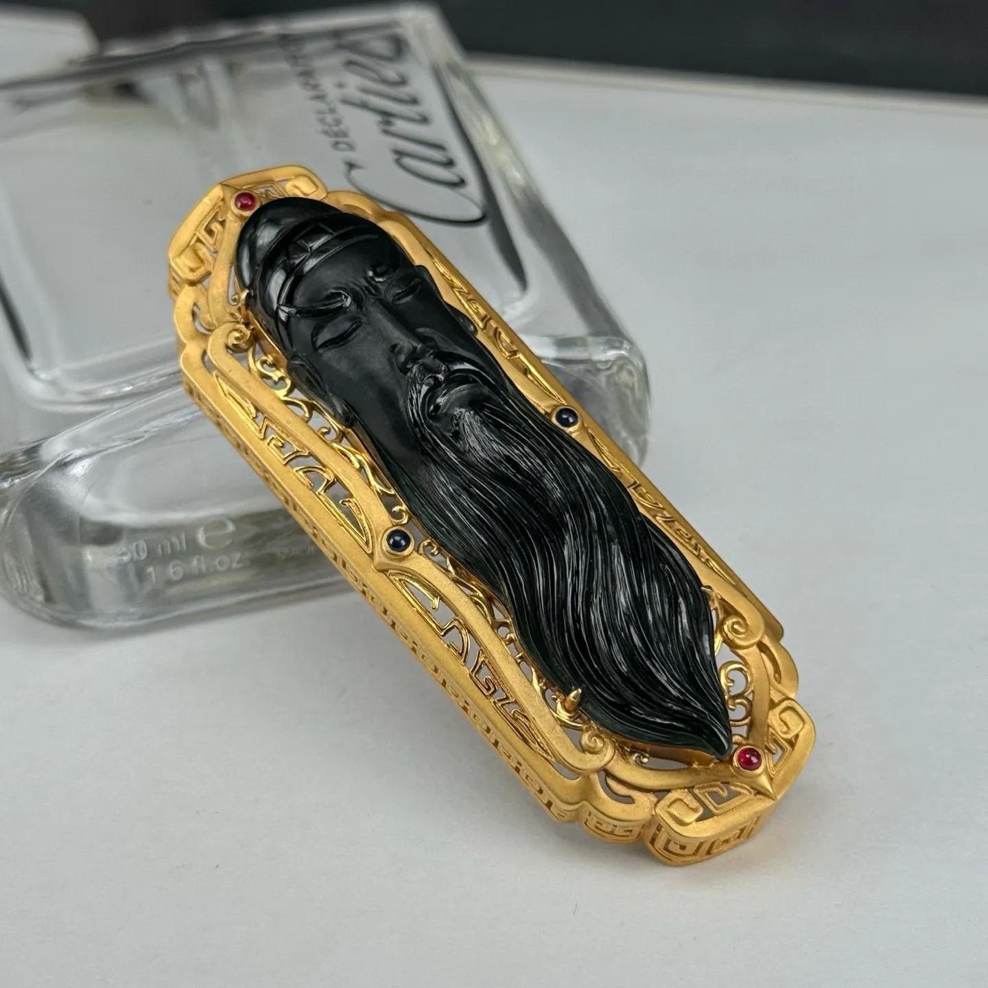 精品18k墨翠关公 种好色正 黑度极好 打灯通透 个性独特