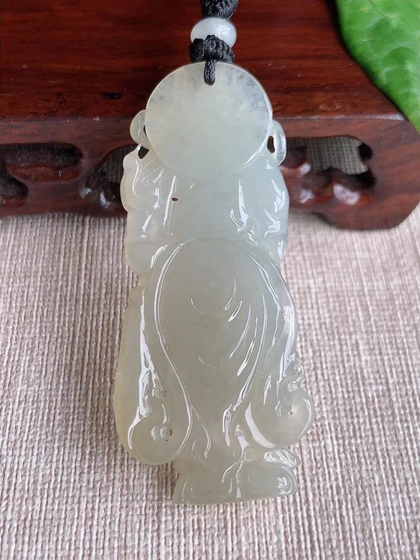 缅甸a货翡翠ddj老坑冰润黄翡关公吊坠 整体58.7×25.3×9mm 23.96
