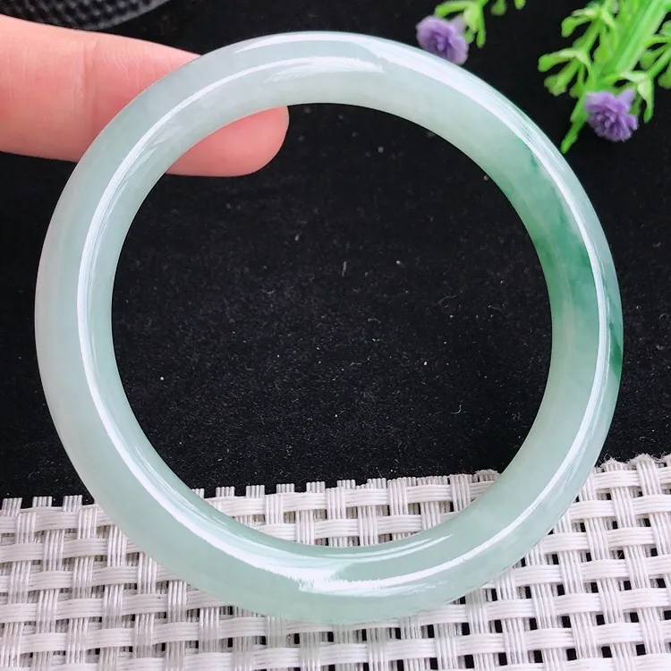 自然光56.8圈口老坑冰胶水灵飘花圆条手镯翡翠玉镯尺寸56.8/9.2/8.9