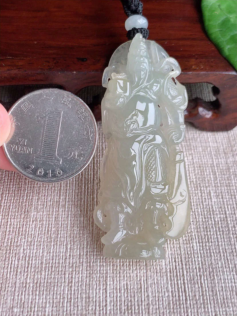 缅甸a货翡翠ddj老坑冰润黄翡关公吊坠 整体58.7×25.3×9mm 23.96