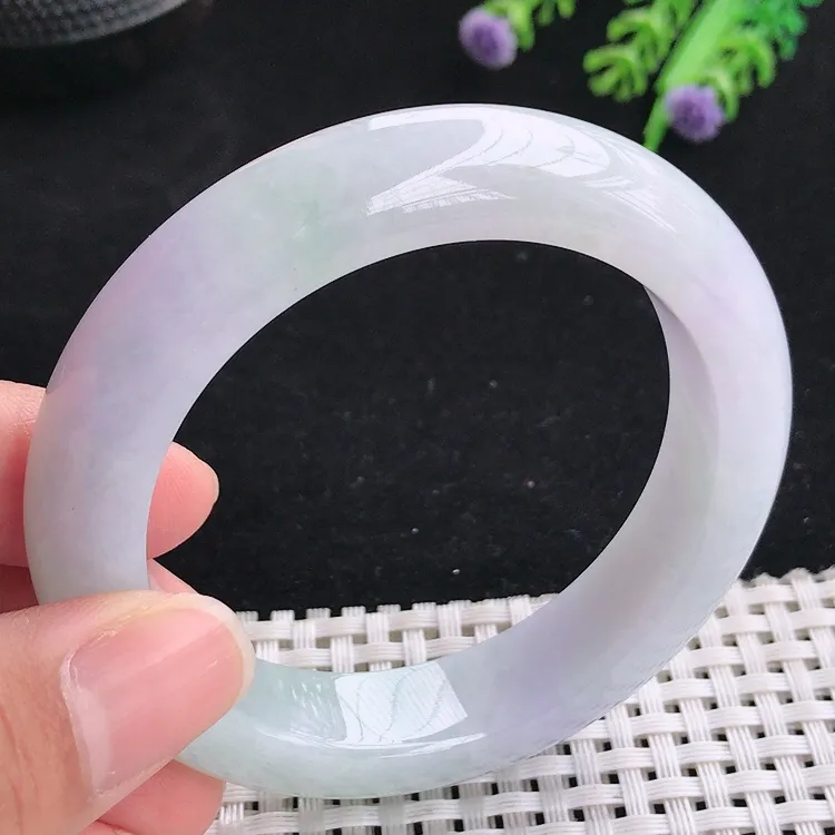 自然光54圈口老坑冰润水灵淡紫手镯翡翠玉镯尺寸54/12.8/9.5