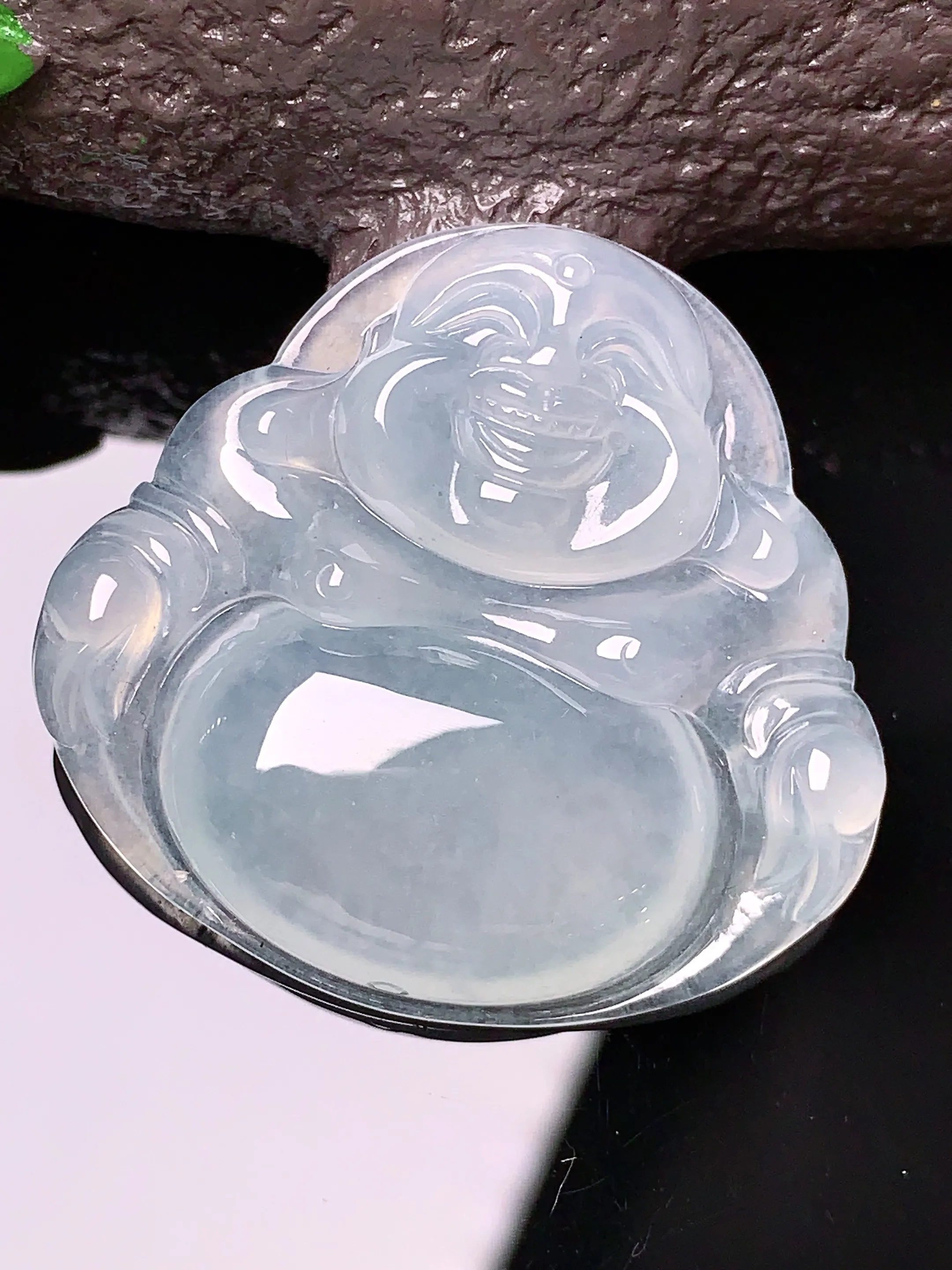 冰种佛公吊坠 玉质细腻 色泽清新艳丽 整体尺寸32*34*5.9