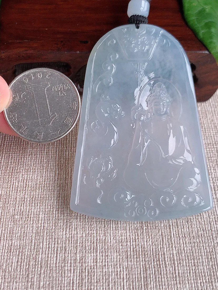 缅甸a货翡翠ddj老坑冰种白月光大势至菩萨吊坠 整体66×44.5×5mm 38.87