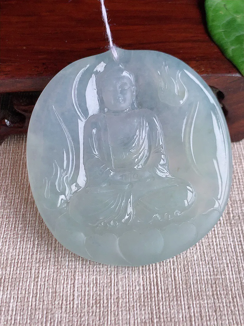 缅甸a货翡翠ddj老坑冰种晴水阿弥陀佛吊坠 整体54.3×50×5.6mm 34.42