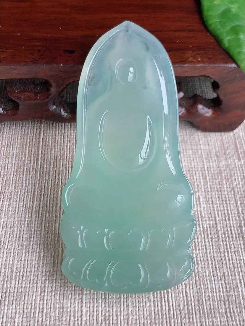 缅甸a货翡翠ddj老坑冰种晴水观音吊坠 整体66×30.7×6.4mm 25.40