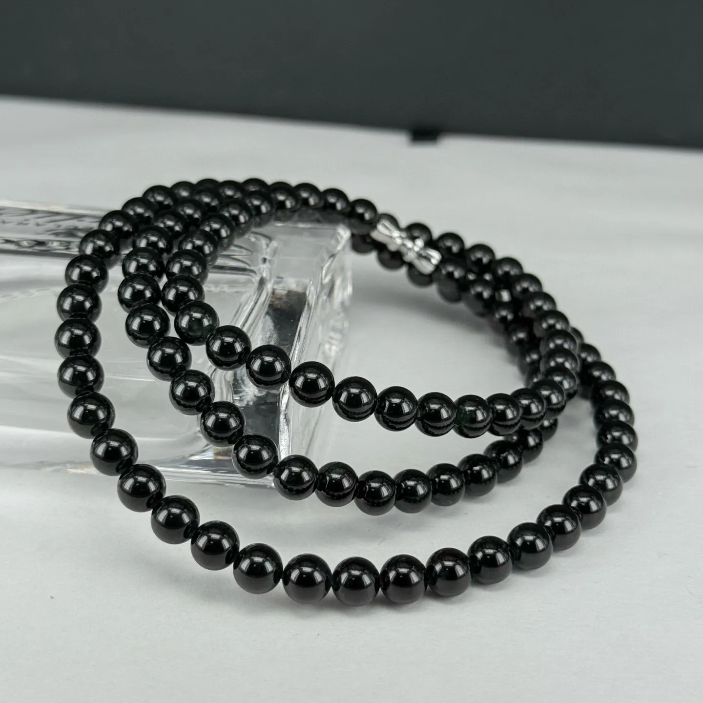 精品墨翠珠串 108颗 6.5mm 种好色正 黑度极好 打灯通透 油性十足