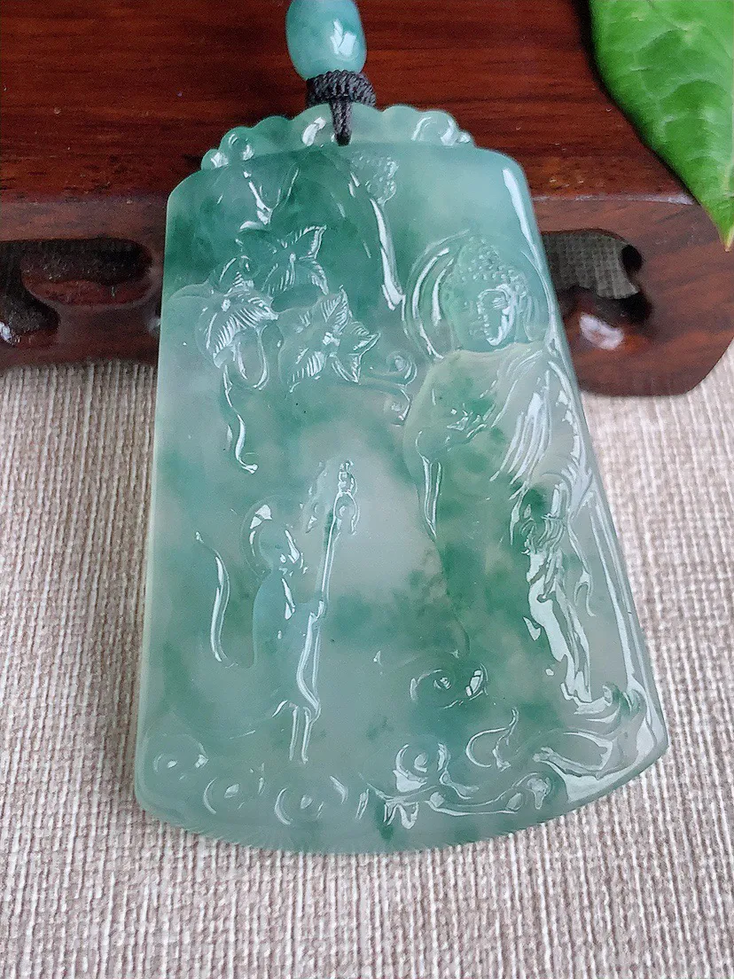 缅甸a货翡翠ddj老坑冰种飘花阿弥陀佛吊坠 整体63×42×6mm 34.55