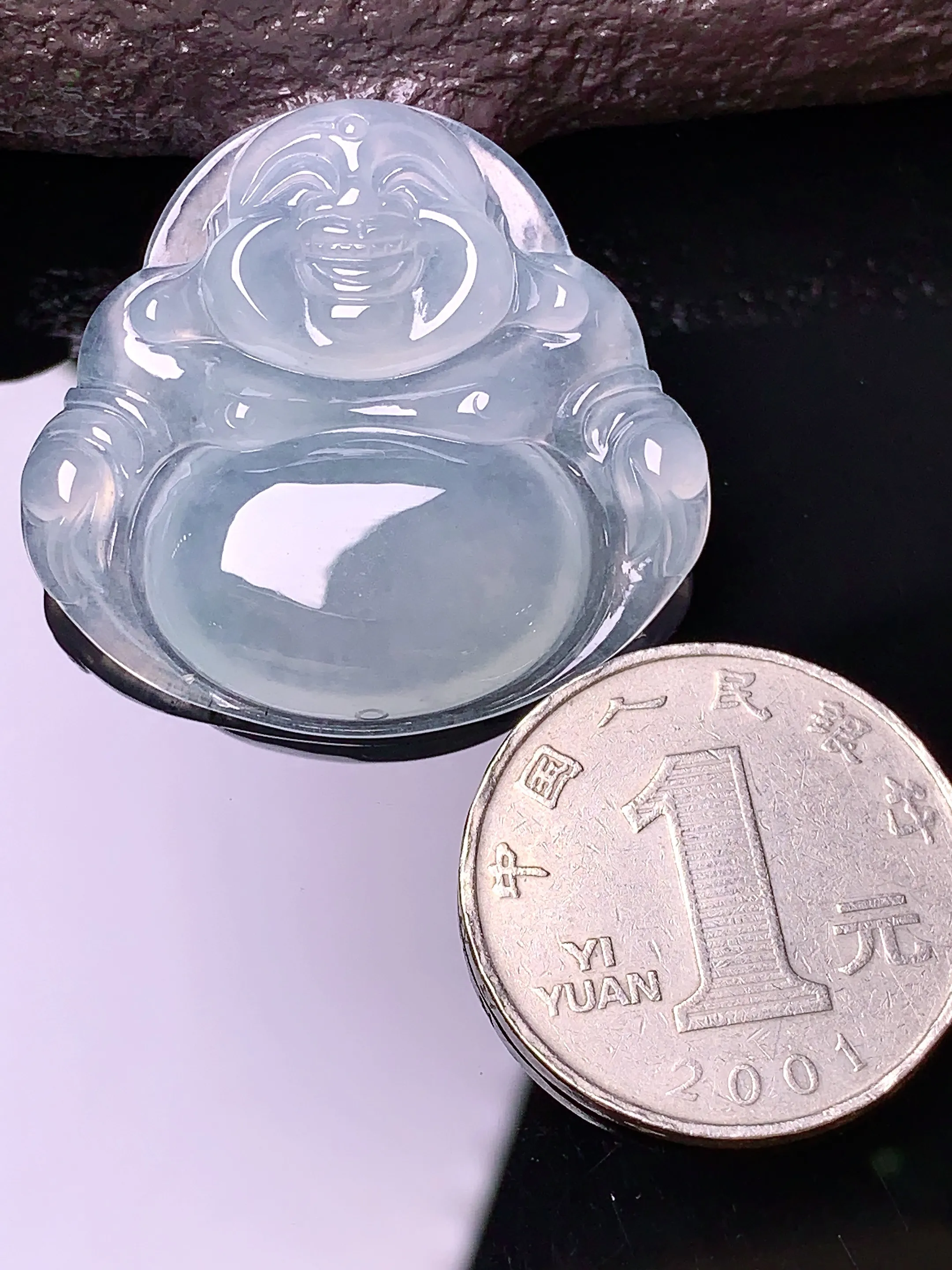 冰种佛公吊坠 玉质细腻 色泽清新艳丽 整体尺寸32*34*5.9