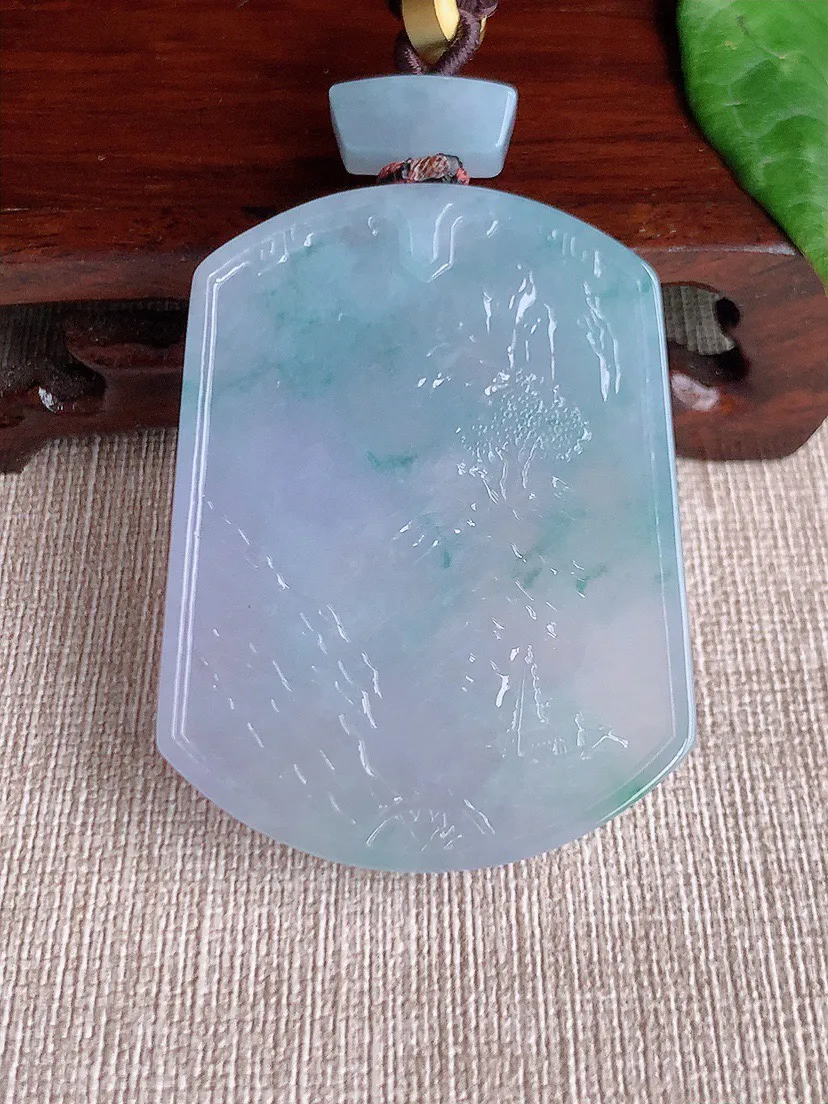 缅甸a货翡翠ddj老坑冰种紫罗兰飘花意境山水牌吊坠 整体52.6×40×5.7mm 38.97