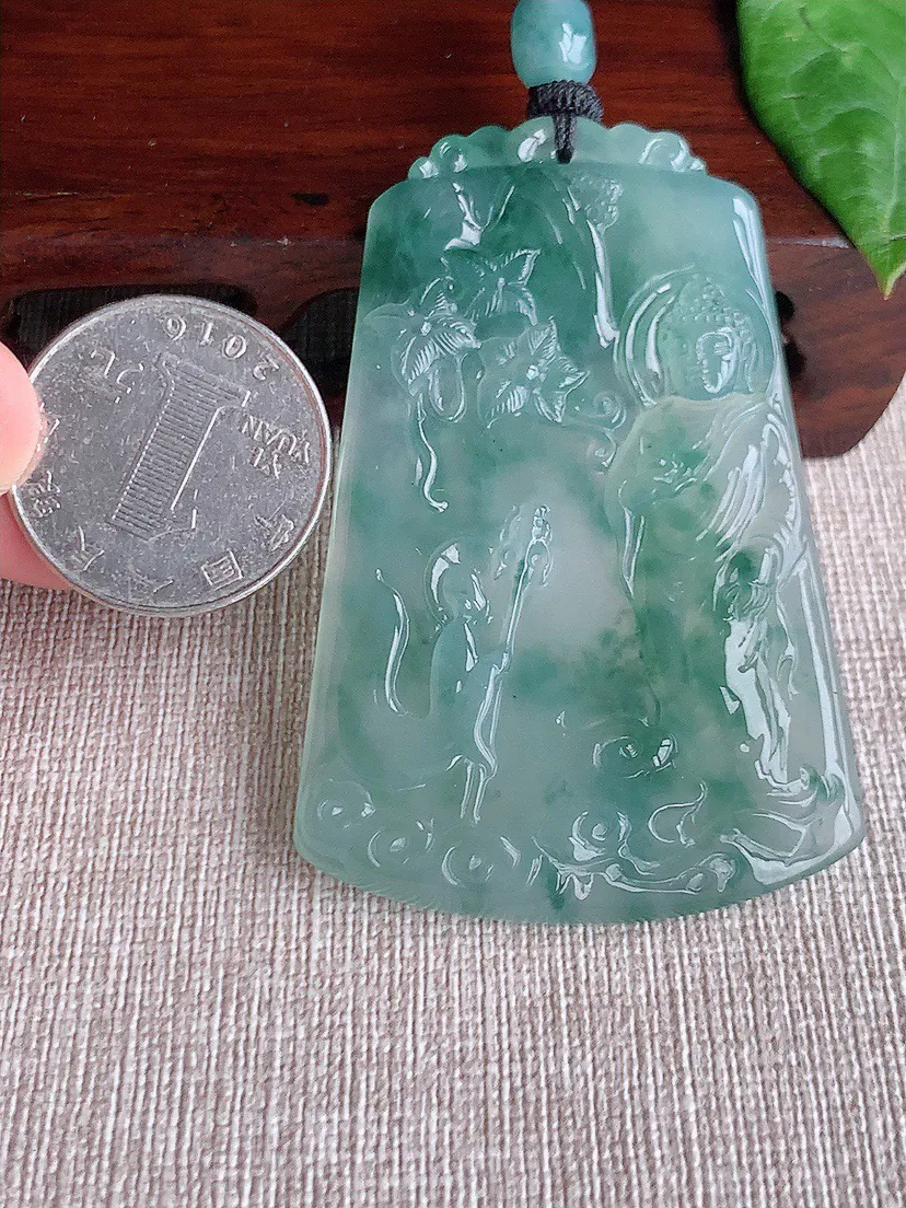 缅甸a货翡翠ddj老坑冰种飘花阿弥陀佛吊坠 整体63×42×6mm 34.55