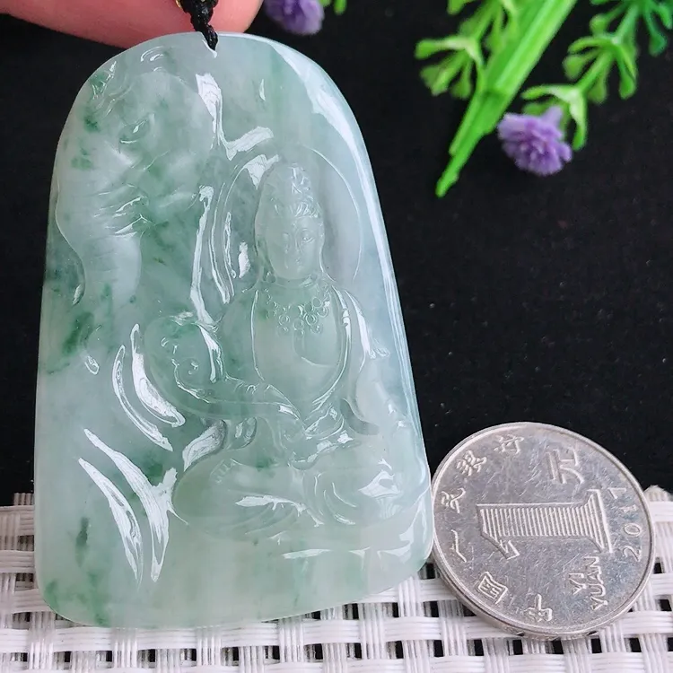 自然光老坑冰胶果冻飘花普贤菩萨吊坠守护神尺寸58.6/39.8/5.8