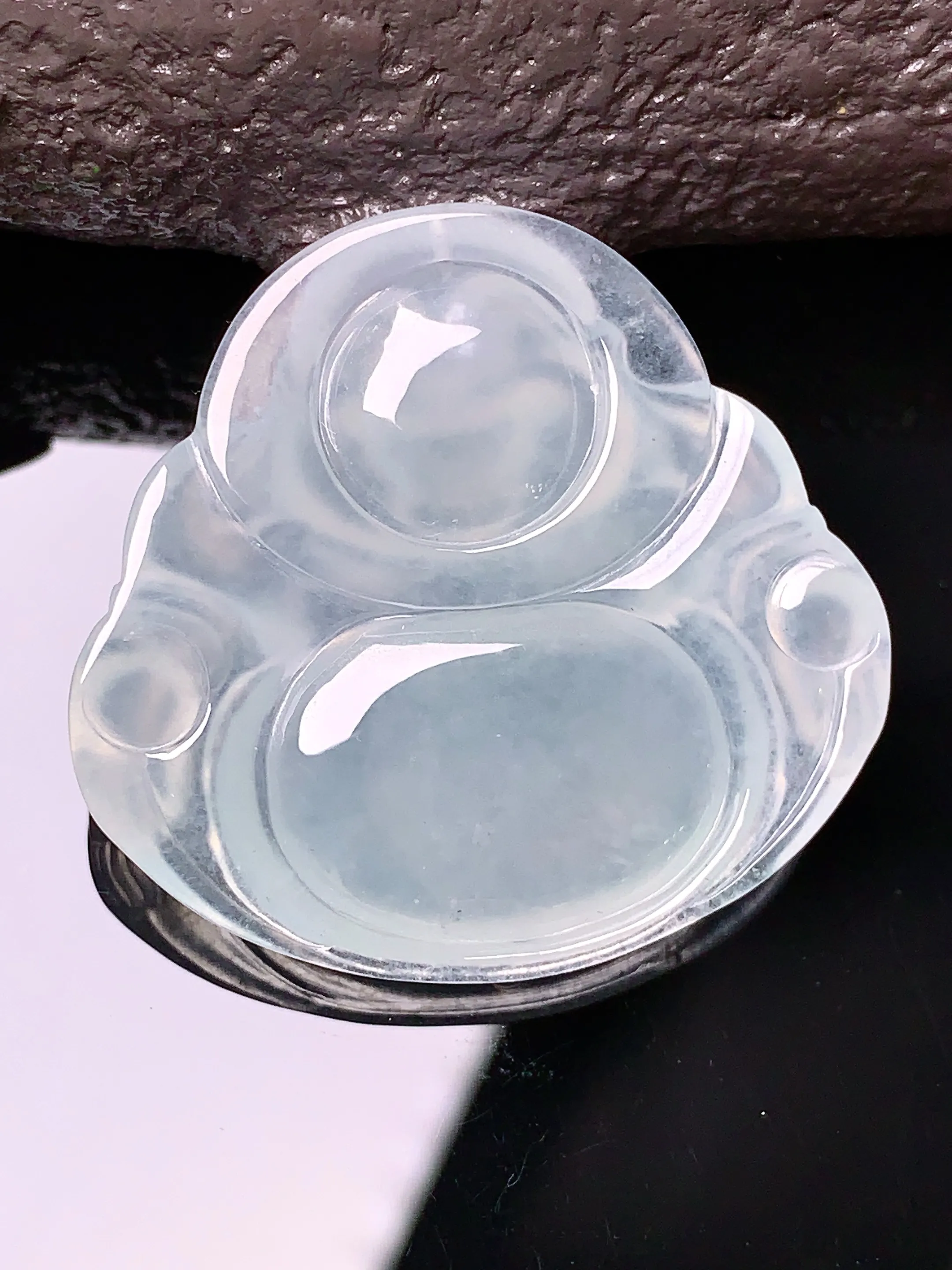 冰种佛公吊坠 玉质细腻 色泽清新艳丽 整体尺寸32*34*5.9