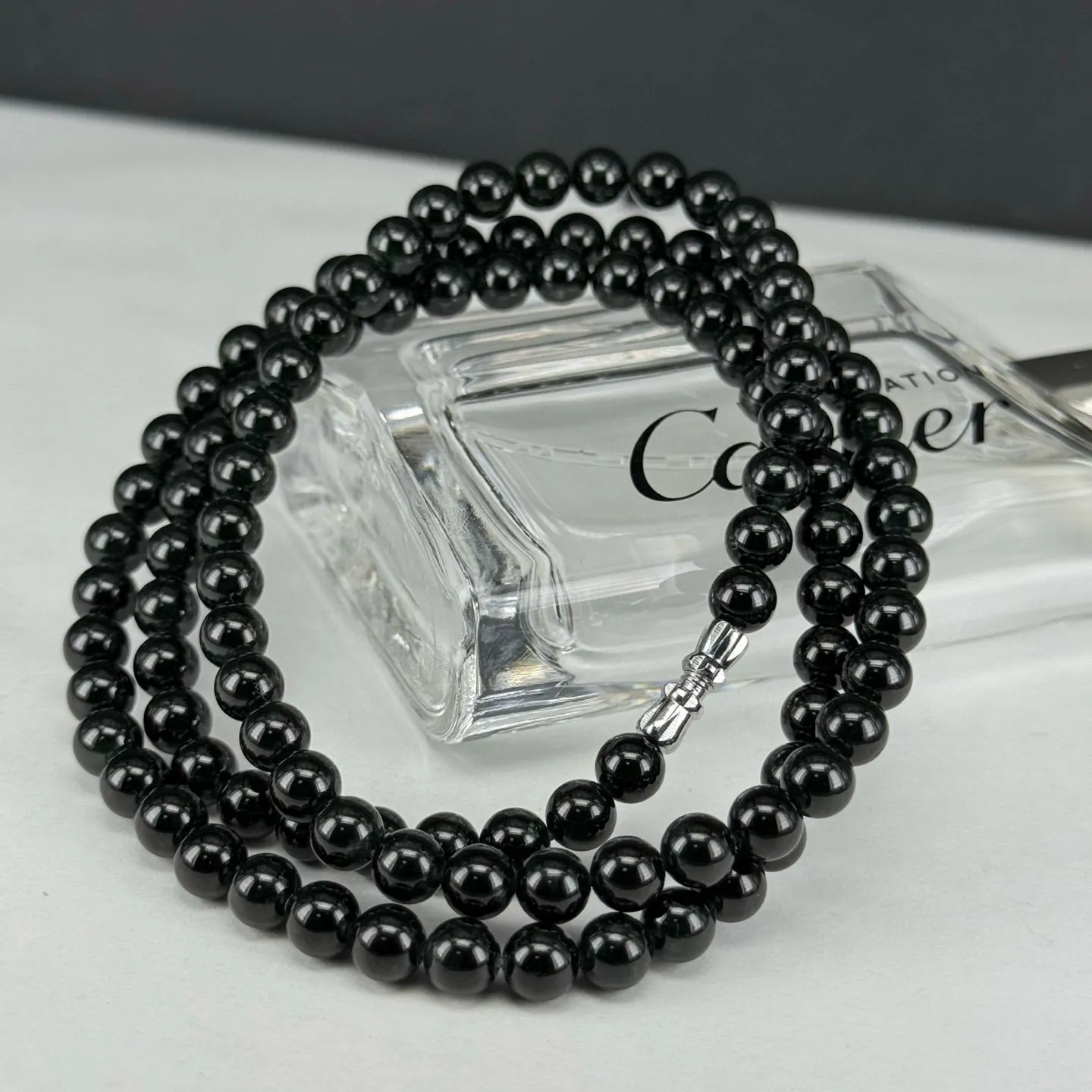 精品墨翠珠串 108颗 6.5mm 种好色正 黑度极好 打灯通透 油性十足