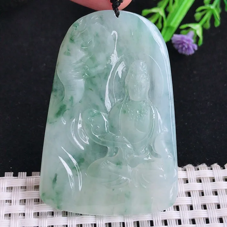 自然光老坑冰胶果冻飘花普贤菩萨吊坠守护神尺寸58.6/39.8/5.8