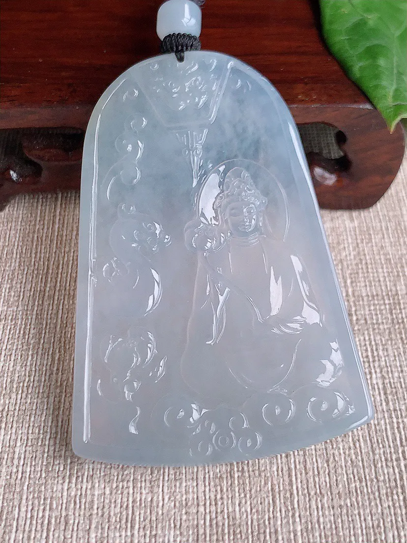缅甸a货翡翠ddj老坑冰种白月光大势至菩萨吊坠 整体66×44.5×5mm 38.87