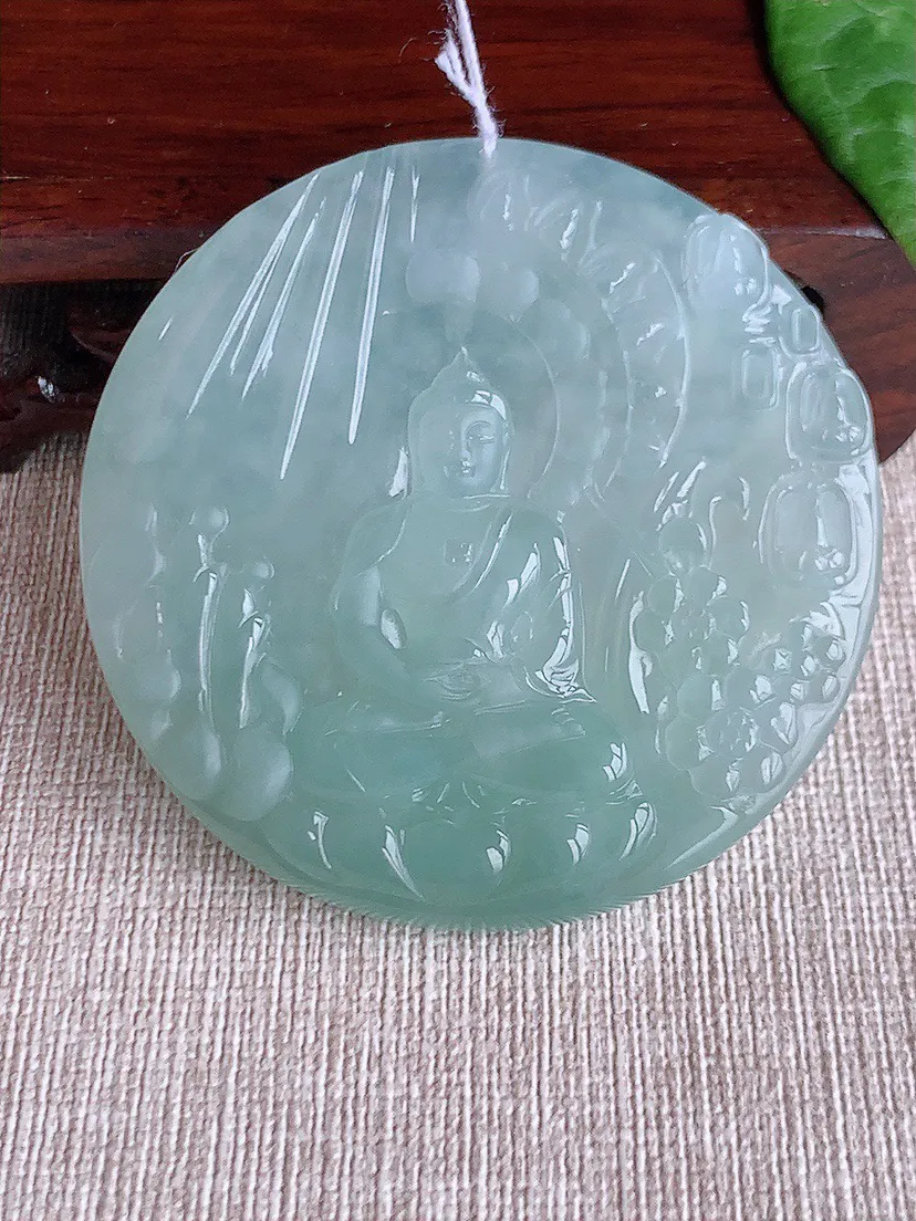 缅甸a货翡翠ddj老坑冰种晴水大日如来吊坠 整体55.6×7.3mm 44.00
