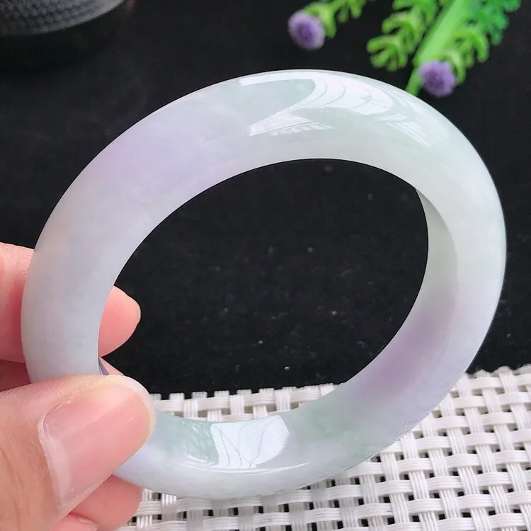 自然光54圈口老坑冰润水灵淡紫手镯翡翠玉镯尺寸54/12.8/9.5