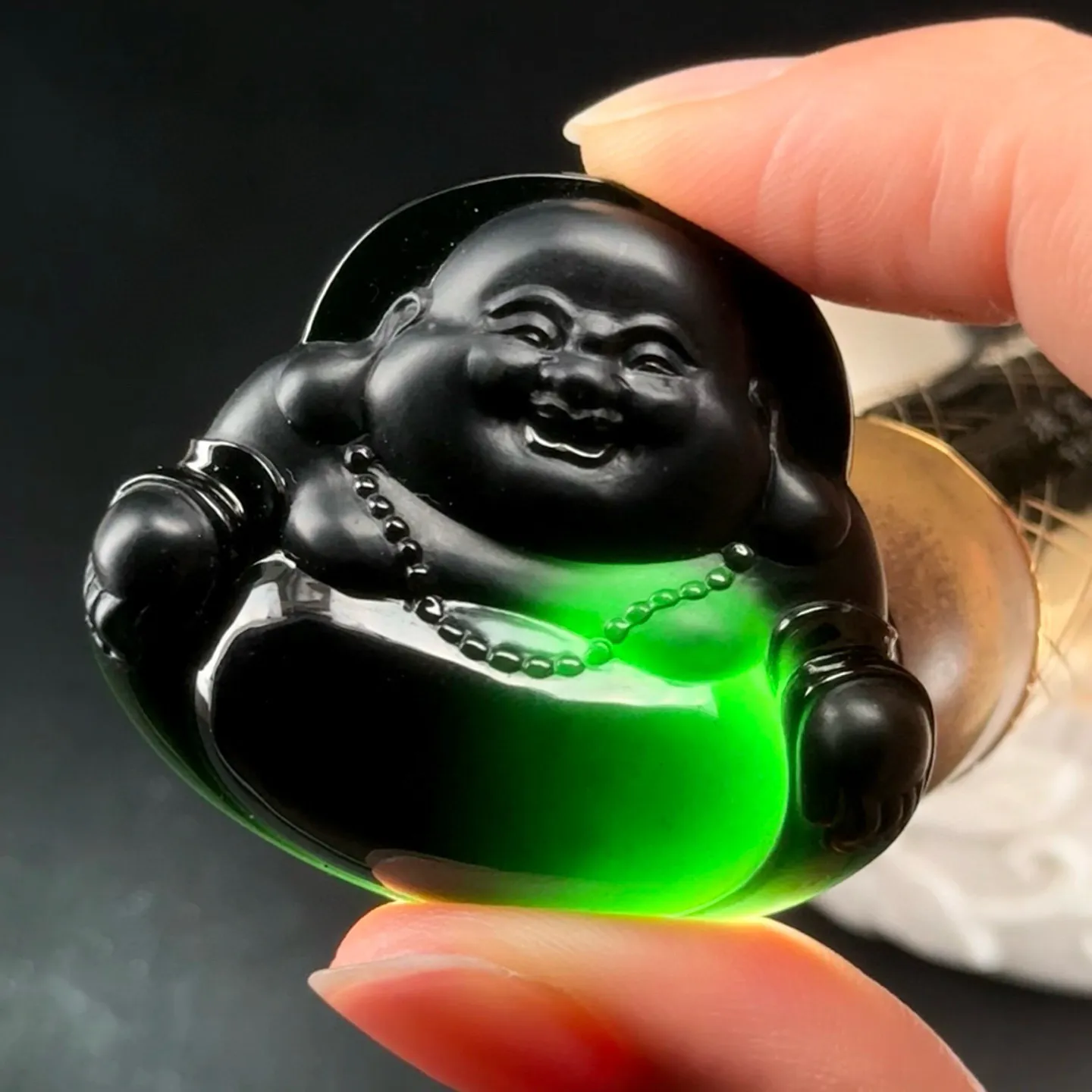 墨翠超厚大肚佛 种好色正 黑度极好 打灯通透 油性十足