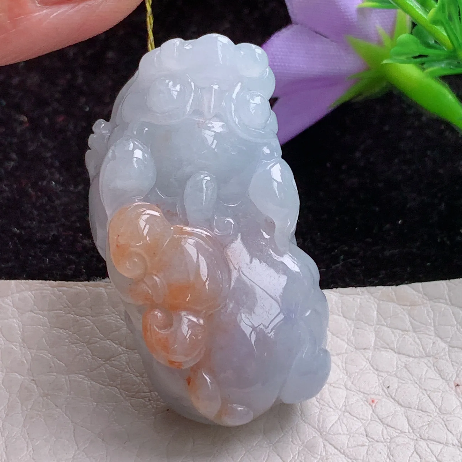 xj实拍41*22*13.5缅甸翡翠A货精雕双彩貔貅 玉皮休玉吊坠 玉挂件