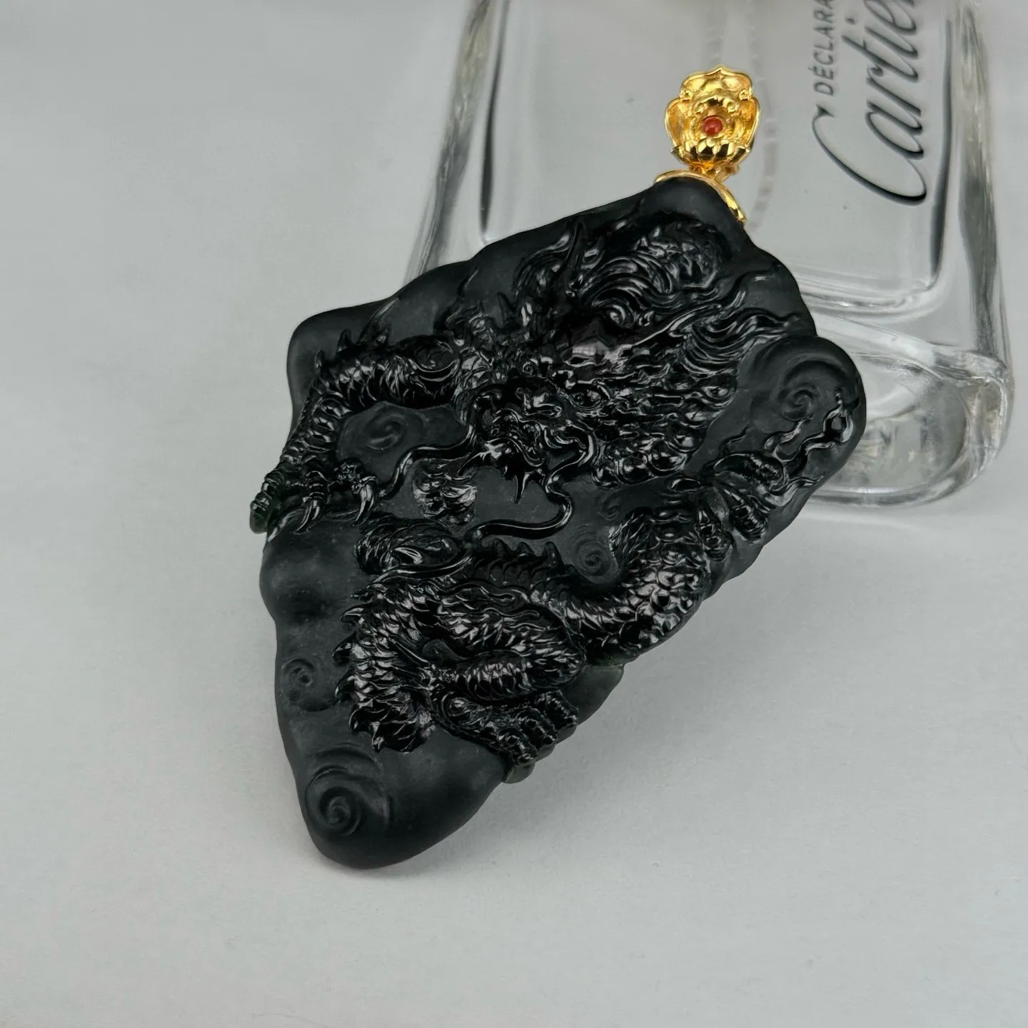 精品18k墨翠随形龙牌 种好色正 黑度好 打灯通透 油性十足