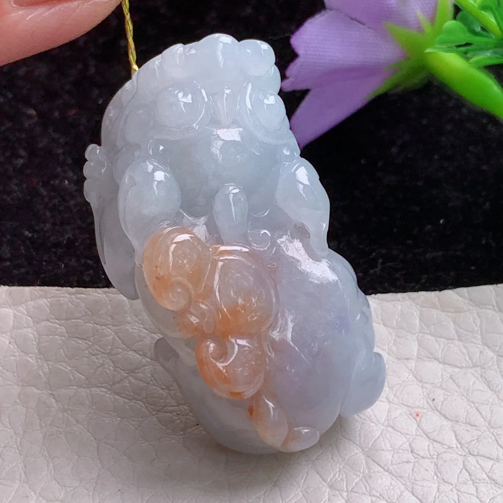 xj实拍41*22*13.5缅甸翡翠A货精雕双彩貔貅 玉皮休玉吊坠 玉挂件