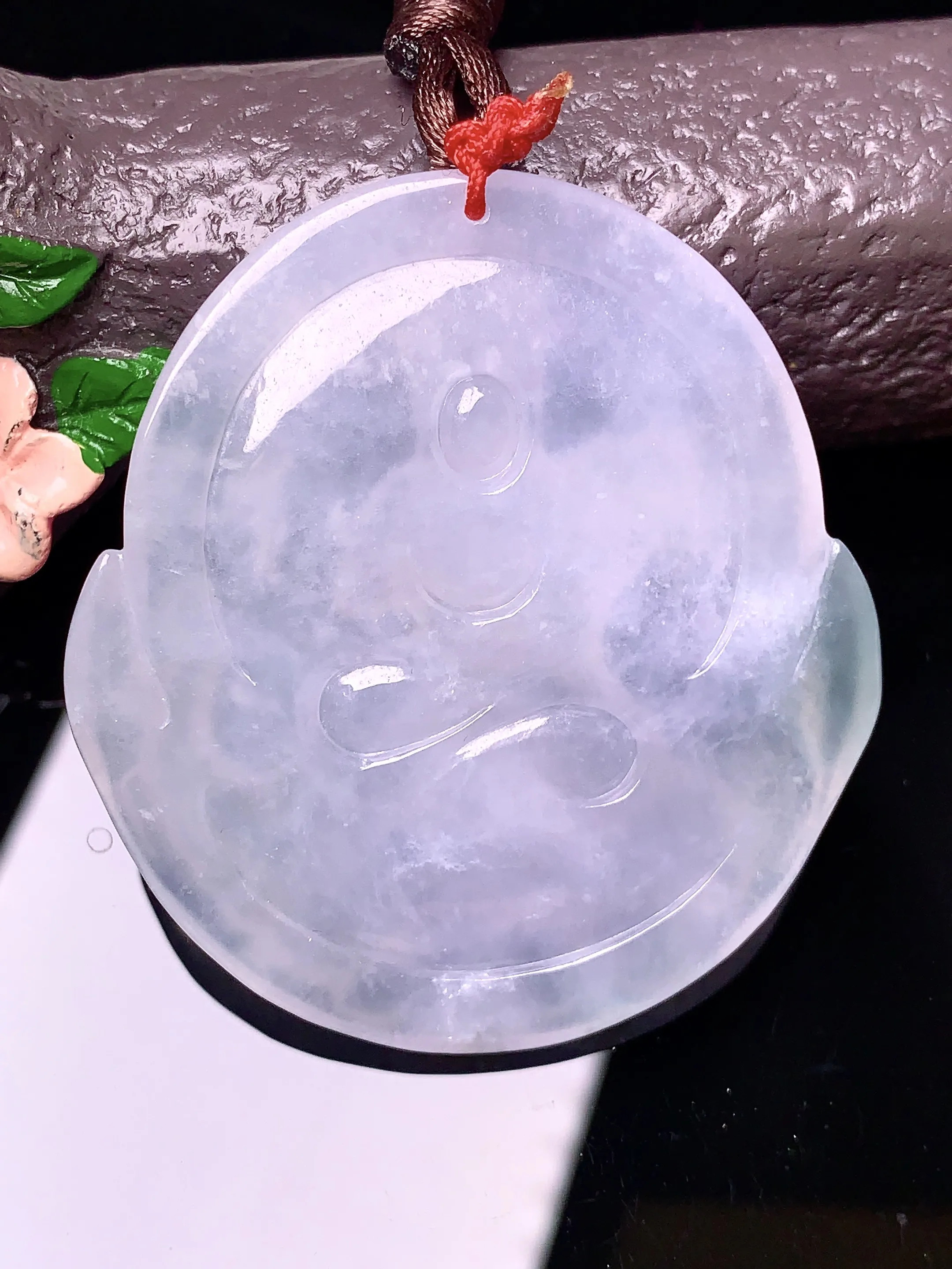 冰种普贤观音菩萨吊坠 玉质细腻 色泽清新艳丽 整体尺寸49.3*45.8*5.8