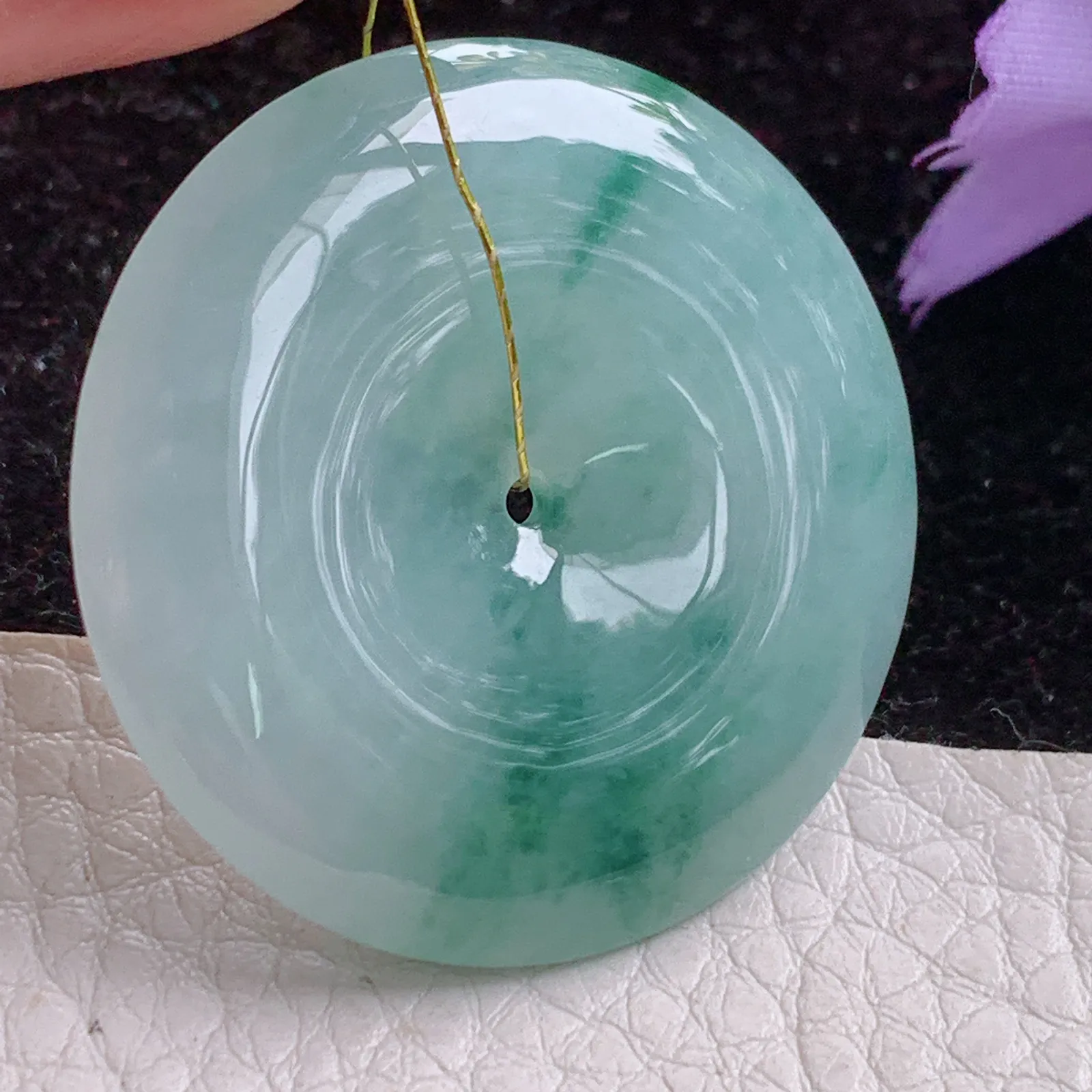 xj实拍34*5.7缅甸翡翠A货冰飘花灵动玉平安扣 玉扣玉吊坠