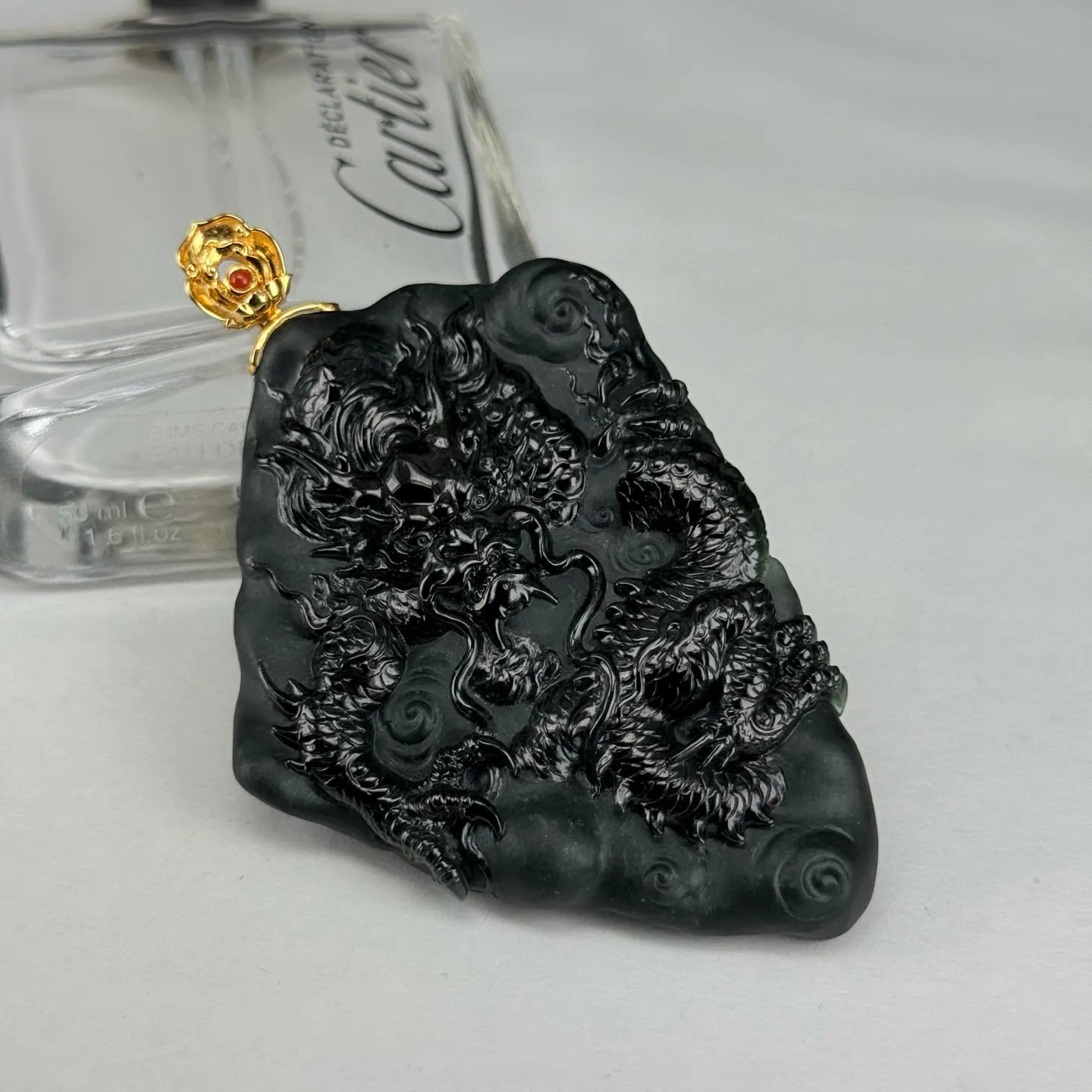 精品18k墨翠随形龙牌 种好色正 黑度好 打灯通透 油性十足