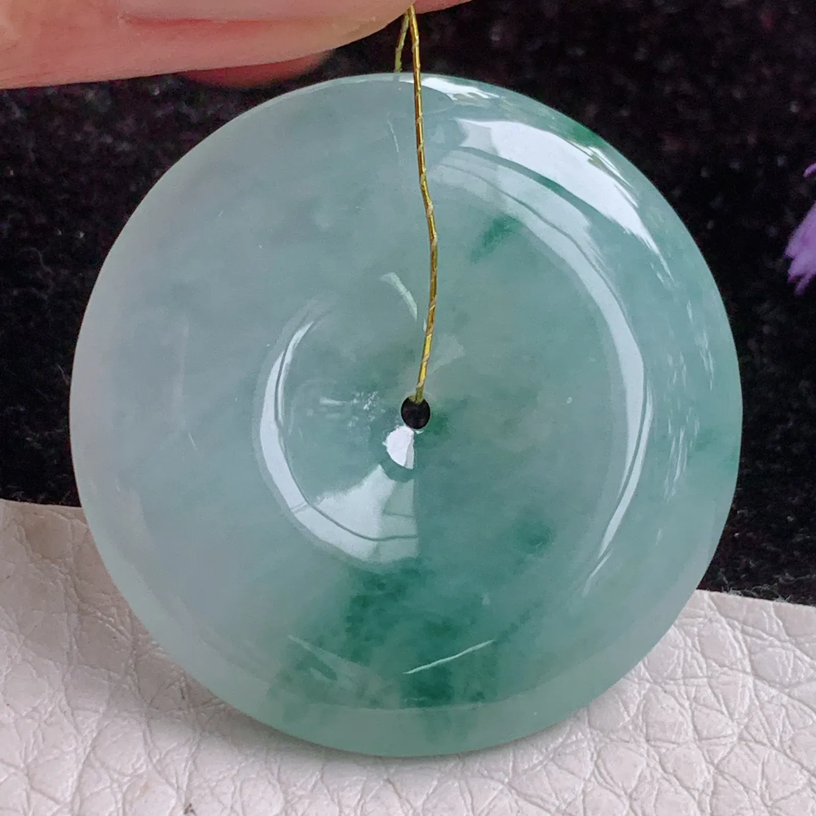 xj实拍34*5.7缅甸翡翠A货冰飘花灵动玉平安扣 玉扣玉吊坠