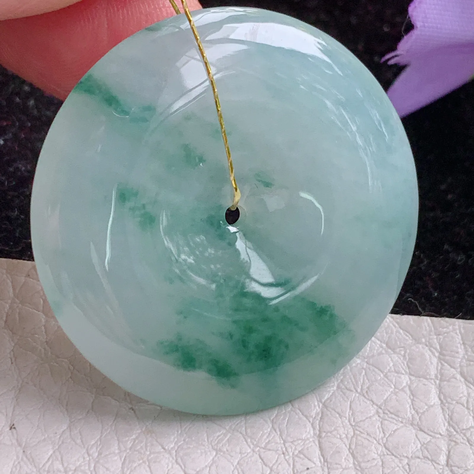 xj实拍34*5.7缅甸翡翠A货冰飘花灵动玉平安扣 玉扣玉吊坠