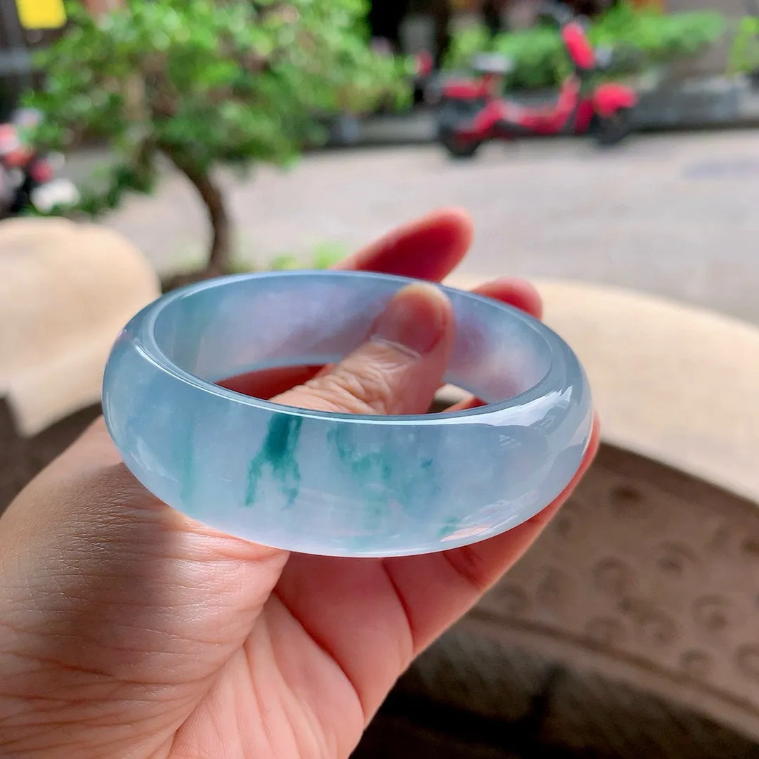 正圈宽版冰玻紫飘绿花 无瑕 尺寸:58.8/18.5/7.7 版型宽 上手杠杠滴好看 