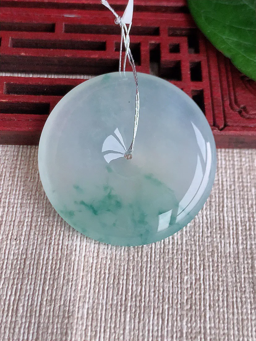 缅甸a货翡翠ddj老坑冰种飘花大平安扣吊坠 整体35×6mm 15.69