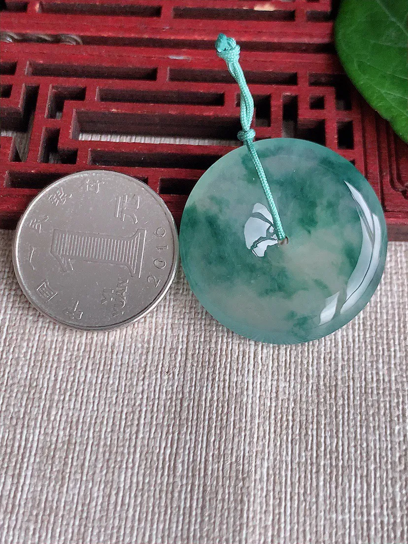 缅甸a货翡翠ddj老坑冰种飘花平安扣吊坠 整体30.8×5.8mm 11.62