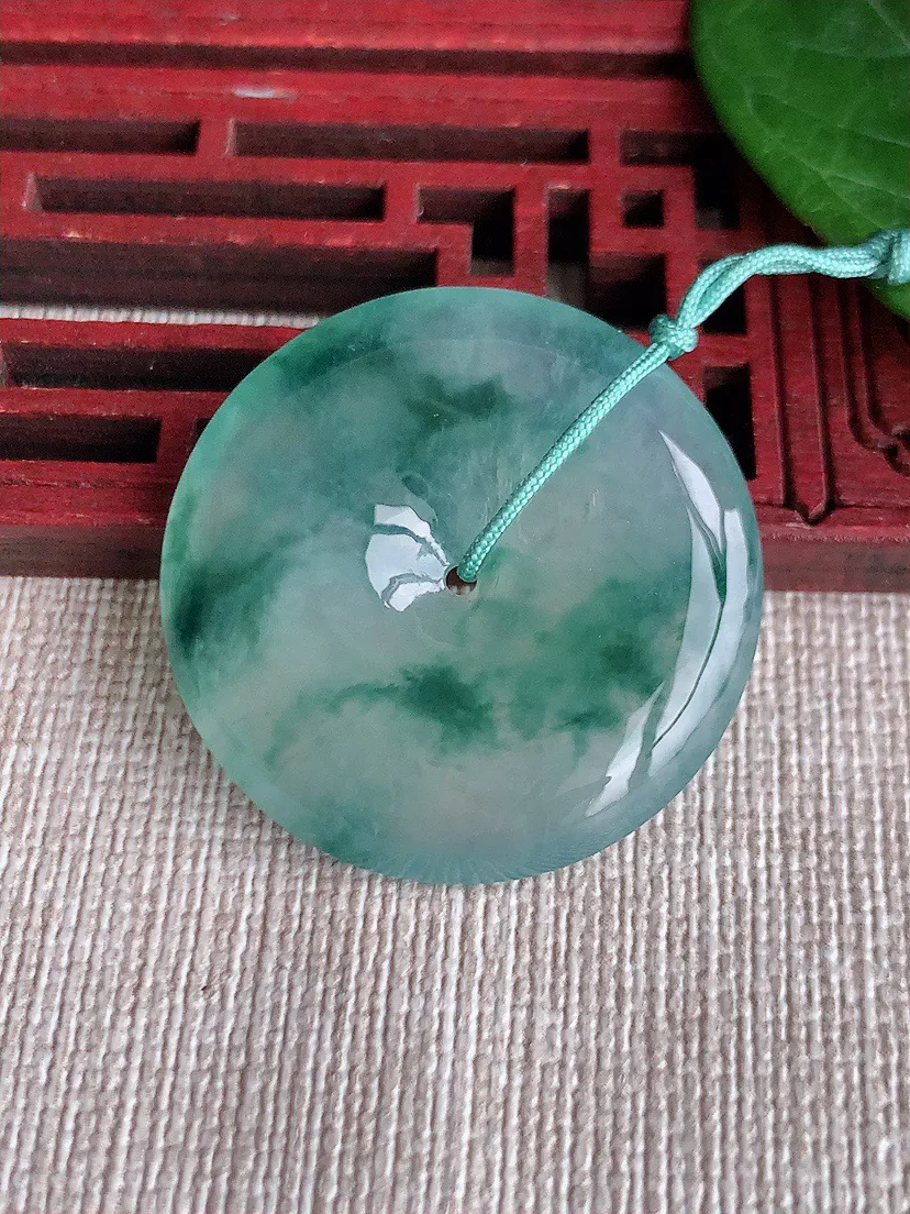 缅甸a货翡翠ddj老坑冰种飘花平安扣吊坠 整体30.8×5.8mm 11.62