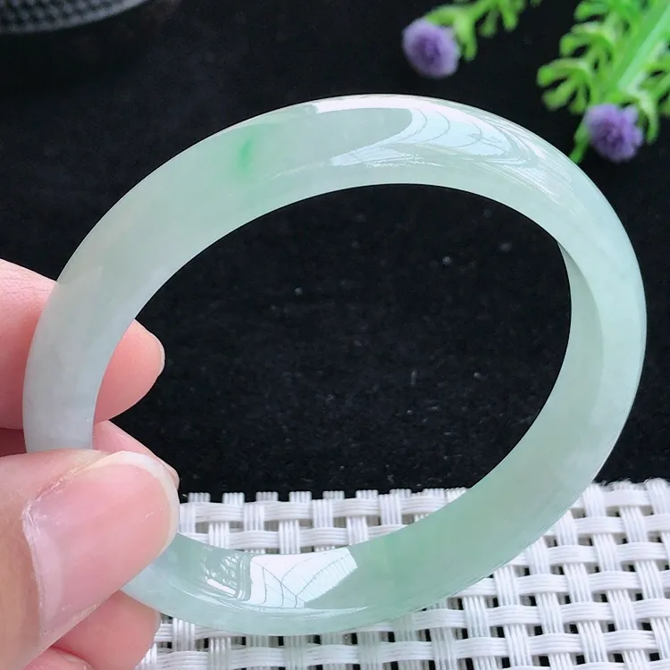 自然光52小圈口老坑冰胶水灵冰晴细条手镯翡翠玉镯尺寸52/10.3/6.2