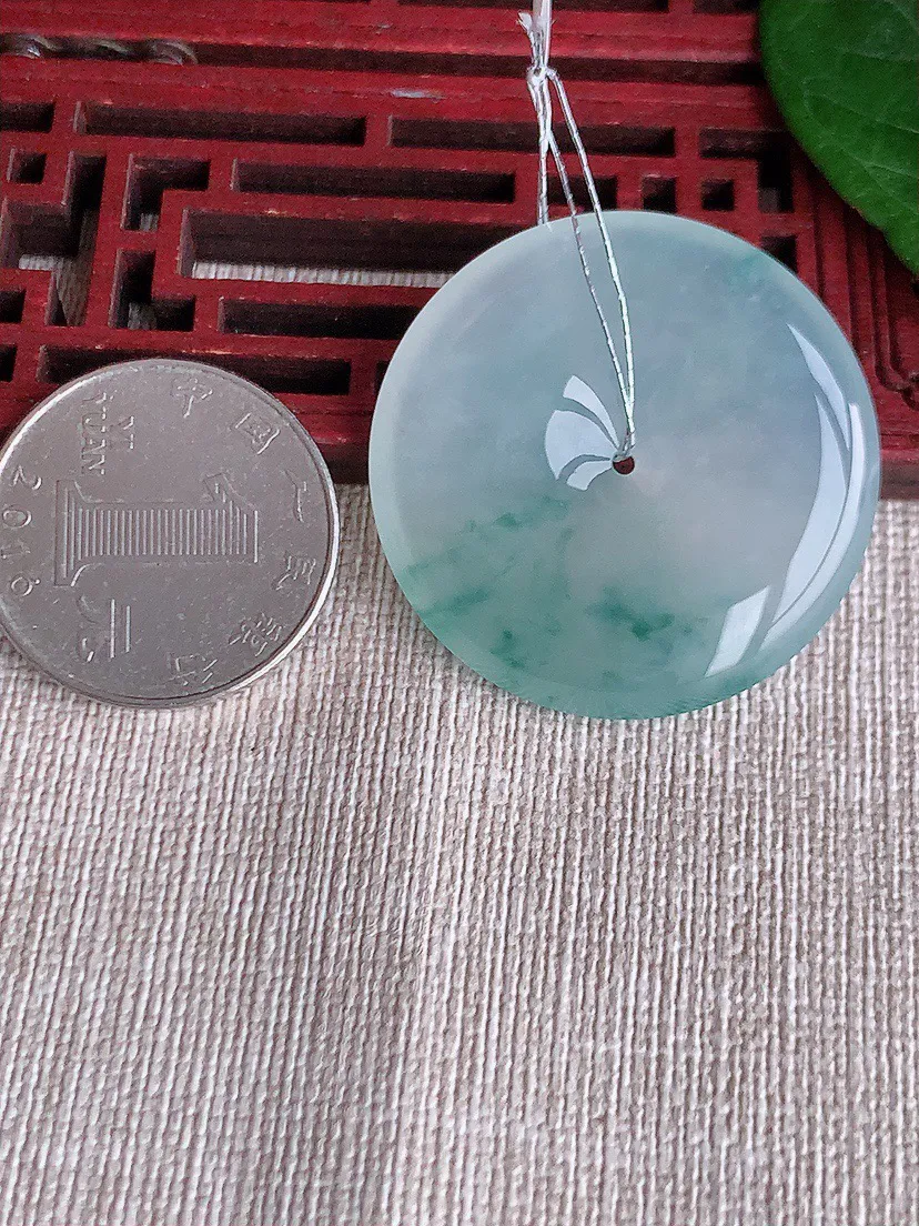 缅甸a货翡翠ddj老坑冰种飘花大平安扣吊坠 整体35×6mm 15.69