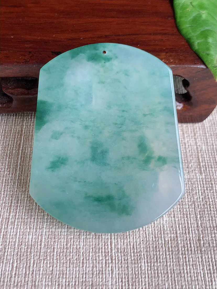 缅甸a货翡翠ddj老坑冰种飘花一刀切不动明王吊坠 整体52.2×42×6mm 28.72