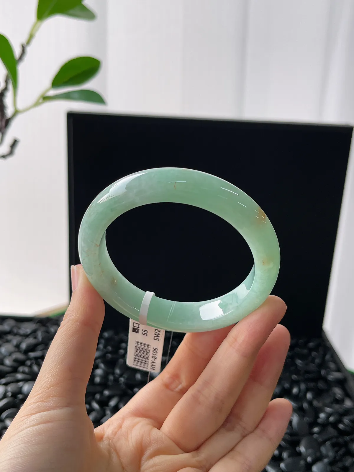 甜绿色洒金翡翠手镯