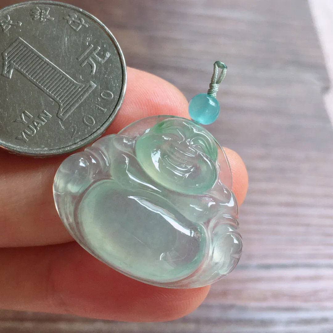 冰飘花笑佛，冰润细腻，品相饱满，种水足，整体尺寸23.4*28.9*5.8