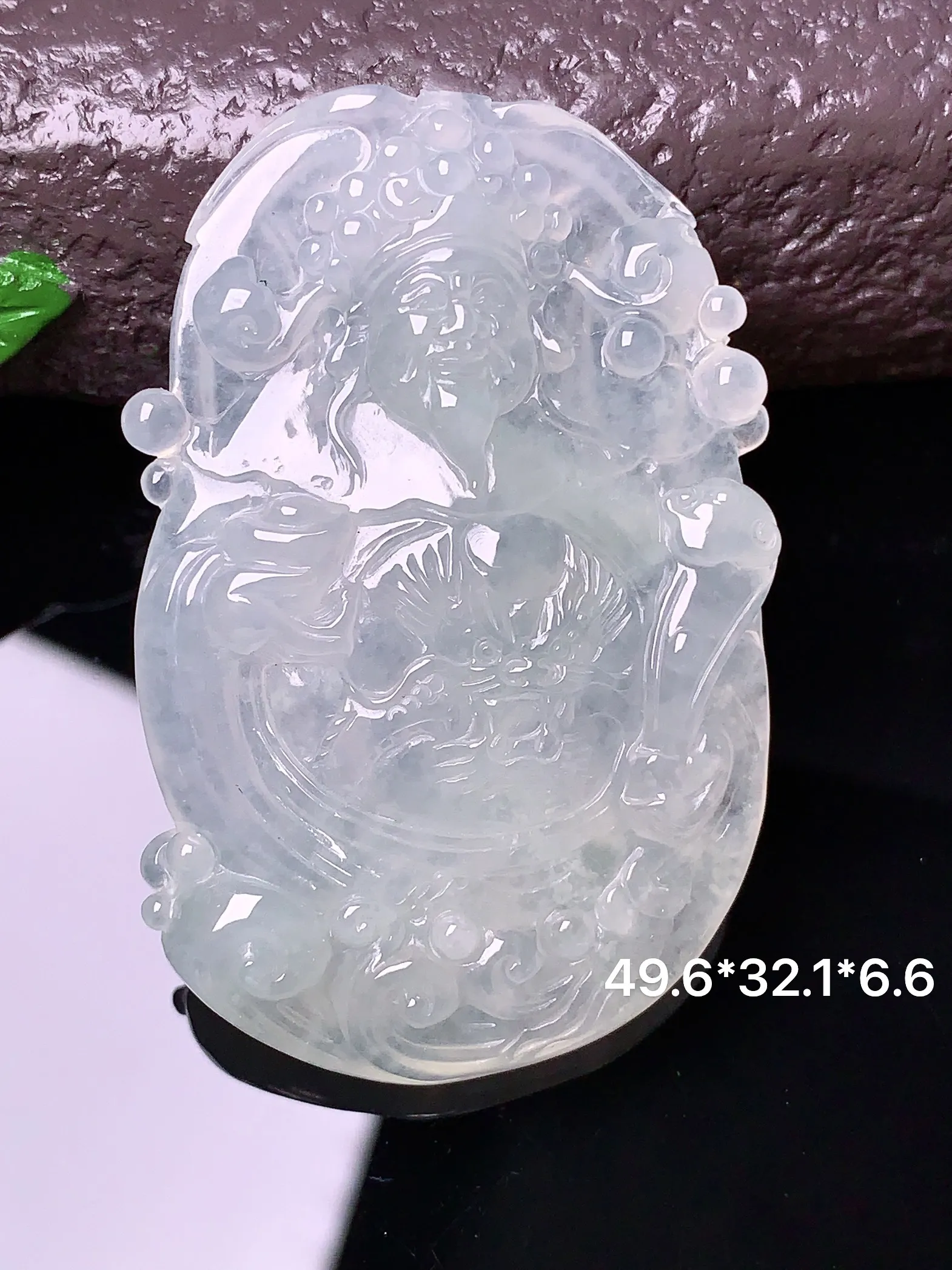 冰种财神吊坠 玉质细腻 色泽清新艳丽 整体尺寸49.6*32.1*6.6