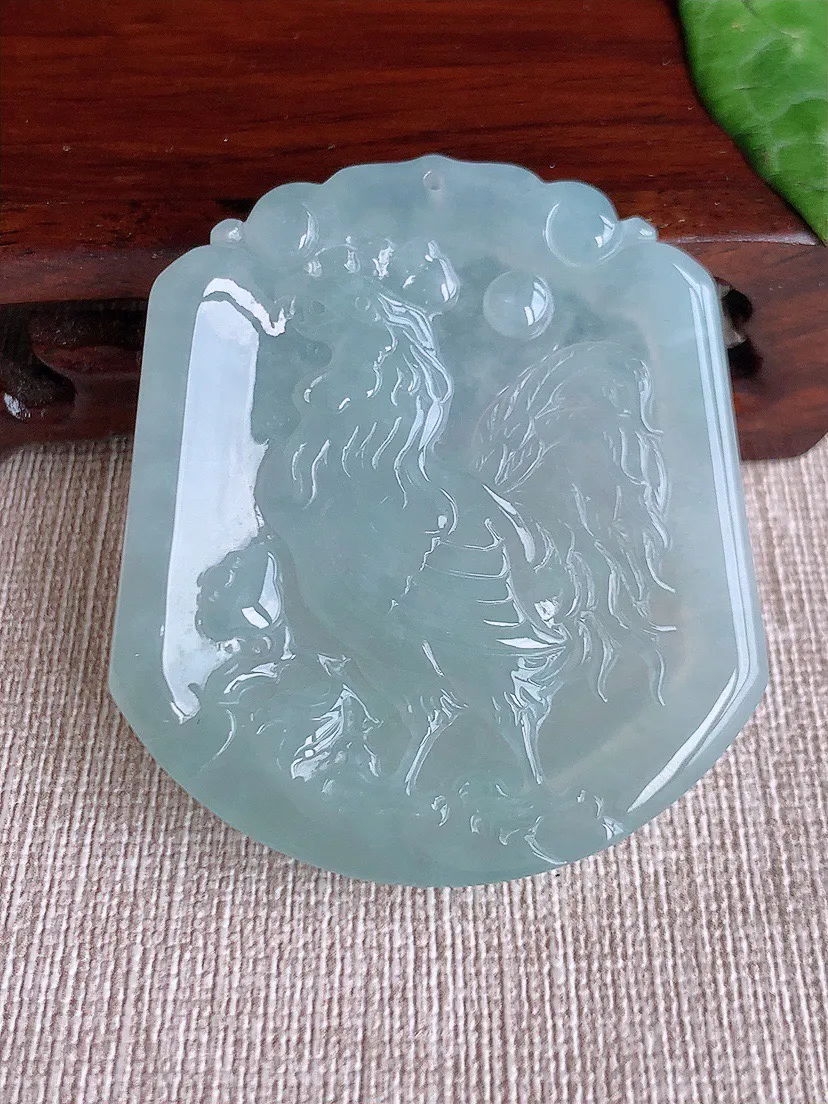 缅甸a货翡翠ddj老坑冰种晴水生肖鸡吊坠 整体52.3×46.4×5.2mm 29.87