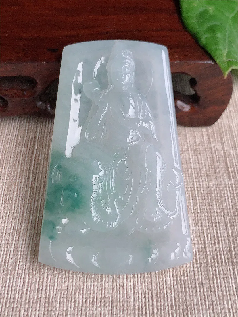 缅甸a货翡翠ddj老坑冰种飘花普贤菩萨吊坠 整体60×36.3×5.6mm 25.80