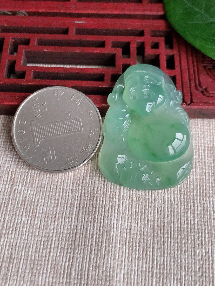 缅甸a货翡翠ddj老坑冰种晴水飘花财神爷镶嵌件 整体36.2×25.4×5.8mm 9.14
