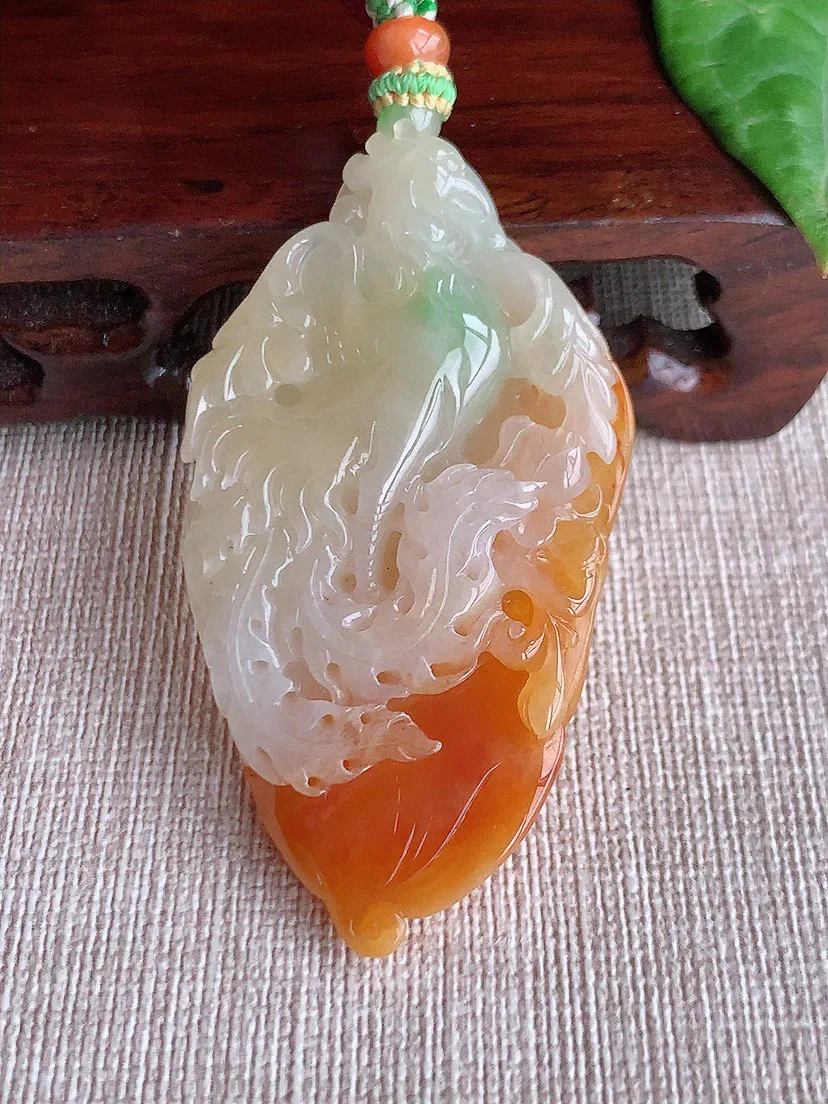 缅甸a货翡翠ddj老坑冰种飘红翡凤凰吊坠 整体58×32.3×10mm 30.74