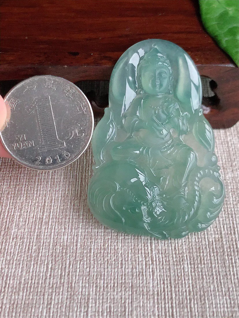 缅甸a货翡翠ddj老坑冰种晴水普贤菩萨吊坠 整体53×35.2×5.2mm 15.66