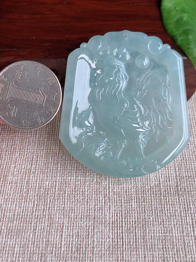 缅甸a货翡翠ddj老坑冰种晴水生肖鸡吊坠 整体52.3×46.4×5.2mm 29.87