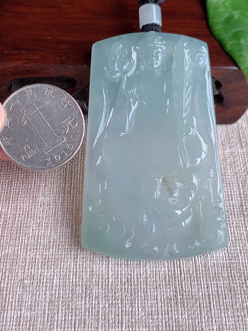 缅甸a货翡翠ddj老坑冰种晴水大势至菩萨吊坠 整体66.7×40×5.5mm 40.76