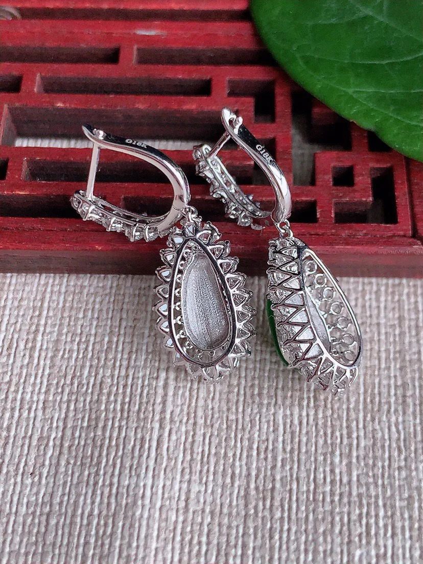 缅甸a货翡翠ddj老坑冰种18K金镶嵌阳绿福瓜耳坠 整体10.3×4.8×8mm 5.00