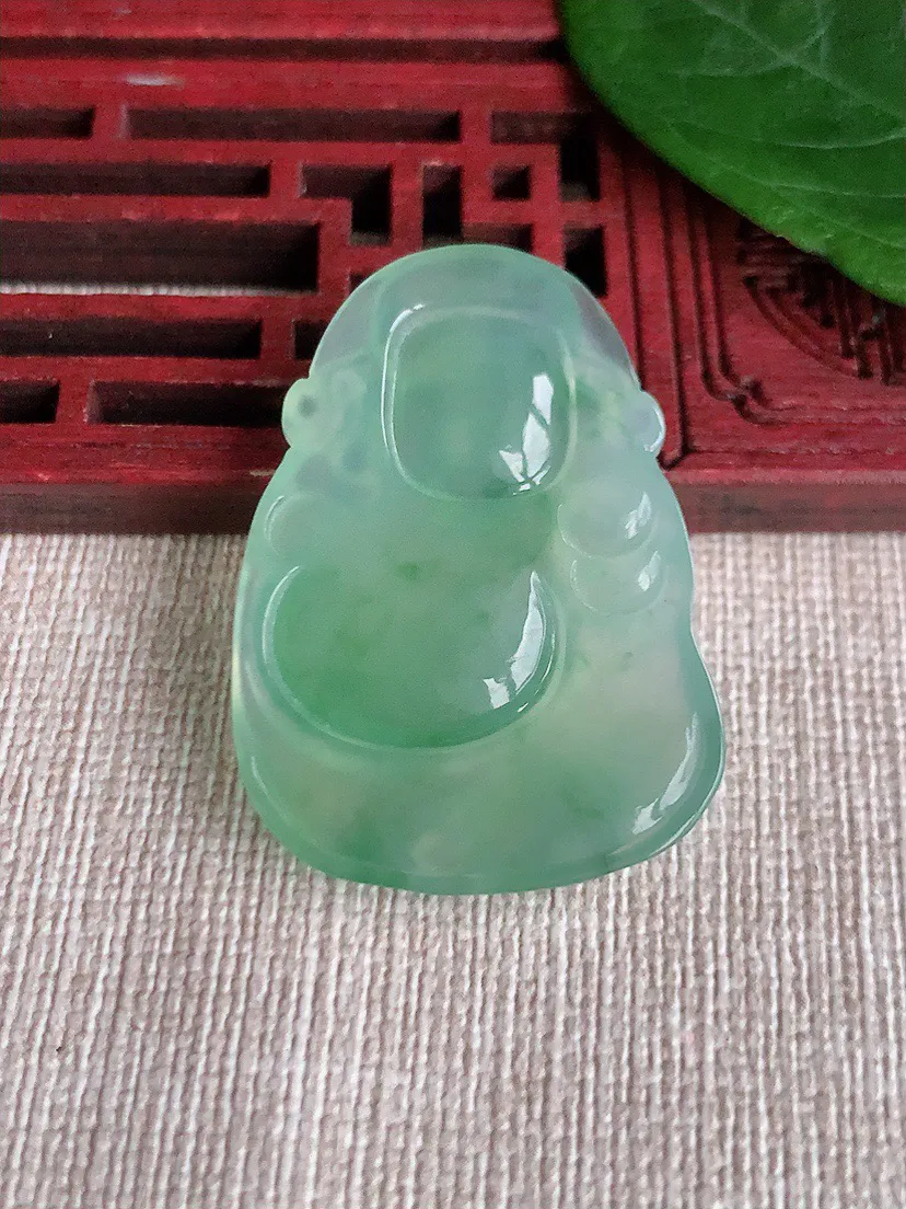 缅甸a货翡翠ddj老坑冰种晴水飘花财神爷镶嵌件 整体36.2×25.4×5.8mm 9.14